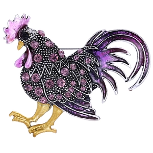 Broche Coq en Alliage Vintage Avec Strass Colorés et Émail Épinglette Animale pour Femmes Hommes Bijoux de Mode Cadeau