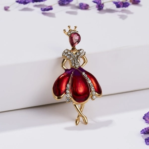 Detail of ballet girl brooch with pink gemstone head, gradient enamel and crystal rhinestones