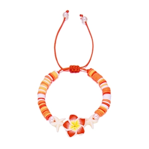 Colorful Plumeria flower bracelet set with Heishi beads and starfish charms