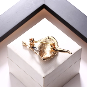 Detail view of the ballet girl brooch back with pin clasp and brushed metal texture