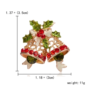 Detaillierte Größenangaben für Weihnachtsglocken-Brosche mit roten und grünen Strass