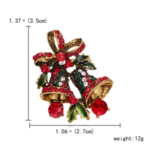Detaillierte Größenangaben für die Weihnachtsglocken-Brosche mit Strass in 3.5cm x 2.7cm