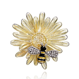 Fashion Alloy Sunflower Bee Brooch For Women Enamel Rhinestone Daisy Animal Flower Lapel Pin Creative Decorative Jewelry Gift
