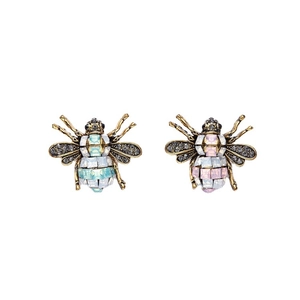 Vintage bee brooches with antique gold finish and colorful crystal rhinestones