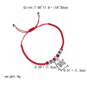 Red braided evil eye bracelet with butterfly charm, adjustable 18-30cm circumference