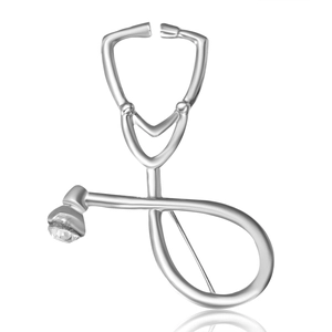 Fashionable silver stethoscope brooch with sparkling rhinestone for medical professionals
