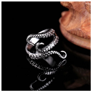 Macro detail of retro punk octopus ring showing realistic tentacle texture and suction cups