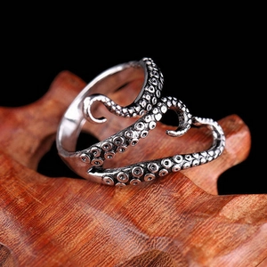 Vintage Punk Octopus Tentacle Adjustable Open Ring Antique Silver Gothic Steampunk Animal Finger Ring Jewelry For Men Women