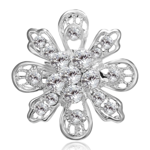 Elegante spilla da sposa floreale in finitura argento con scintillanti cristalli di zircone