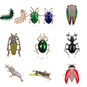 Vintage Alloy Insect Brooch For Women Colorful Enamel Rhinestone Animal Pin Beetle Cicada Caterpillar Fashion Jewelry Decor Gift