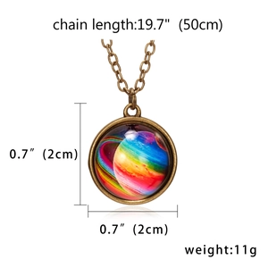 Retro galaxy pendant necklace detail with antique bronze finish and cosmic nebula pattern