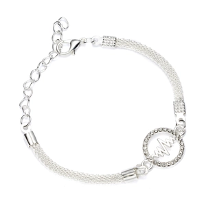 Dettaglio del bracciale multi-filo argento con ciondolo battito cardiaco e zirconi bianchi