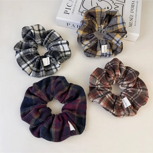 Vintage Plaid Fabric Hair Scrunchies Large Bow Hair Ties British Style Handmade Patchwork Elastic Ponytail Holder For Women Girls Hair Accessories