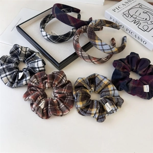 British style plaid scrunchies and headbands set in premium wool fabric with handmade labels