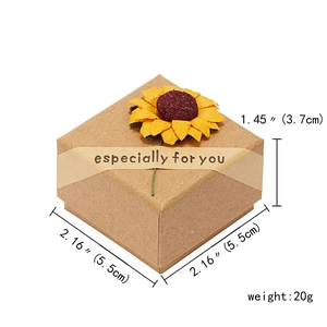 Detail of sunflower kraft jewelry box showing compact 5.5cm size and especially for you ribbon