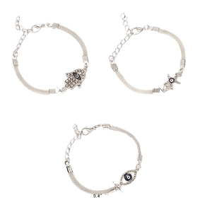 Set di tre bracciali in argento con ciondoli a mano di Fatima, stella marina e occhio