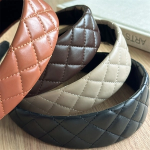 Quilted leather headbands set in four colors with French vintage rhombus stitching design