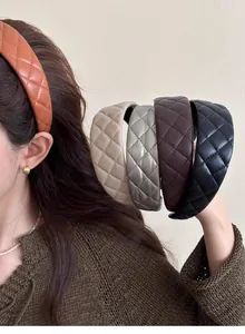 French vintage quilted leather headband in five colors for high cranial top hairstyle