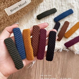 Korean Style Twill Fabric Wrapped Hair Clips Women Vintage Knitted Texture Rectangular Hairpins Handmade Simple Daily Accessories