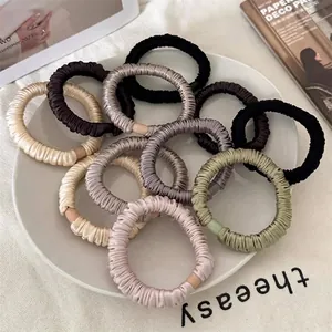 Élégant Chouchou Plissé en Satin Haute Élasticité Doux Élastique à Cheveux Mode Couleur Unie Accessoire Cheveux pour Femmes Quotidien Bureau
