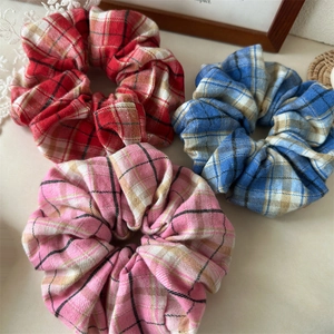Lot de chouchous à carreaux rouge, bleu et rose avec haute élasticité pour queue de cheval