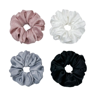 Korean Style Large Satin Scrunchies Soft Satin Like Fabric Elegant Pleated Hair Ties Solid Color Elastic Ponytail Holders For Women Hair Accessories