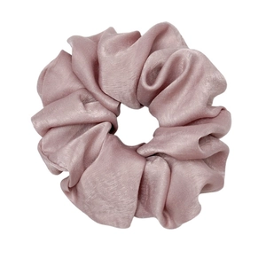 Elegant lavender satin scrunchie with a glossy silk texture and high elasticity