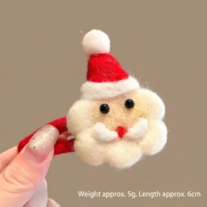 Detail showing wool felt Santa Claus hair clip with size measurements 6cm and weight 5g