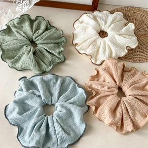 Grands Chouchous en Polyester Plissés pour Femmes Bord Surjeté Contrasté Élastiques à Cheveux Mode OL Accessoires pour Cheveux