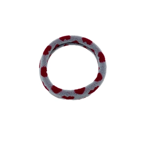 Five-pack of thick gray knitted hair ties with red heart patterns for high ponytail styles