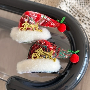 Weihnachten Mini Weihnachtsmann Mütze Haarklammer Karierter Stoff Kunstpelz Merry Christmas Brief Schleife Kopfschmuck Damen