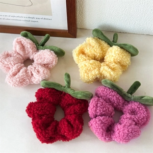Coleteros de Peluche de Flores Lindas de Lana de Cordero Lazos para el Cabello Dulces Bandas Elásticas Florales Accesorios Estéticos para el Cabello