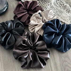Oversized Satin Scrunchie Faux Leather Luster Elastic Hair Tie Handmade Elegant Hair Accessories For Women Hair Decor