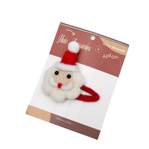 Handmade wool felt Santa Claus hair clip for girls, festive Christmas hair accessory