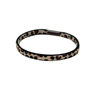 Elastico per capelli con stampa leopardata marrone in fibra elastica e chiusura in metallo
