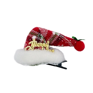 Weihnachts-Haarspange mit rotem Karomuster, Merry Christmas-Schriftzug und weißem Kunstpelz