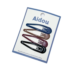 Set of 4 dark-colored water-drop hair clips in navy, brown, burgundy, and black metal