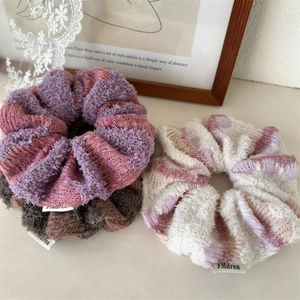 Women Thick Knit Plush Scrunchies Striped Elastic Hair Ties Soft Autumn Winter Oversized Hair Bands Elegant Hair Accessories