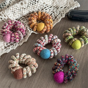Fashion Knitted Spiral Hair Tie With Plush Pompom Elastic Telephone Wire Hair Rope Ponytail Holder Women Hair Accessories