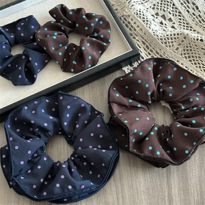 French Satin Polka Dot Scrunchie For Women Large Multi-Layered Hair Tie High Elasticity Versatile Headwear Hair Accessories