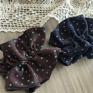 French style satin polka dot oversized scrunchies for women with premium fabric texture
