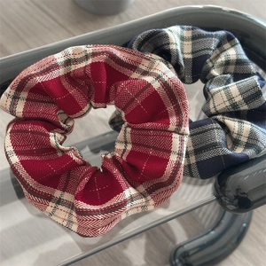 Vintage Plaid Fabric Scrunchies For Women Large Checkered Hair Ties High Elasticity Scottish Style Hair Accessories