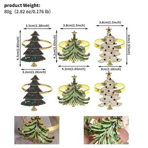 Detailed size specifications for Christmas tree alloy napkin rings with enamel finish