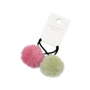 Elastici per capelli con pompon peluche in rosa e verde per coda di cavallo