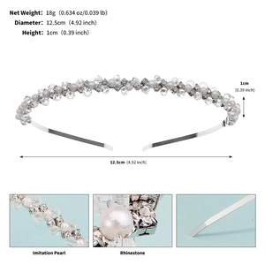 Detailansicht eines 12,5cm Silber-Haarreifs mit 18g Perlen und Strasssteinen verzierung