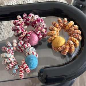 Elastic spiral telephone wire hair ties with colorful knit textures and wool balls