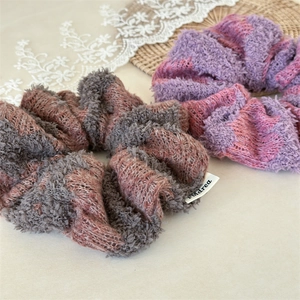 Winter thick fuzzy knit scrunchies set in mixed colors with soft woolen texture