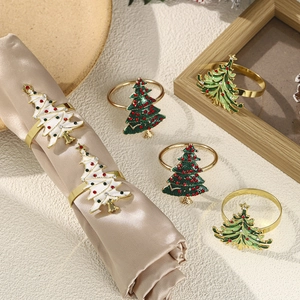 Christmas Tree Napkin Rings Zinc Alloy Enamel Rhinestone Napkin Buckle For Xmas Holiday Table Decoration Accessories