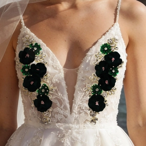 Handmade 3D Flower Rhinestone Applique Patch For Wedding Dress Gown DIY Embroidery Floral Polyester Sewing Accessory