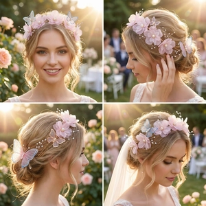 Fairy tulle flower and butterfly headband with pearls for girls and wedding hair accessories